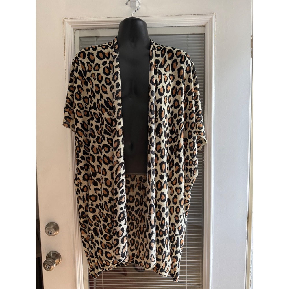 Justin & Taylor Leopard Print Kimono Wrap Womens One Size Tan Black NEW Animal